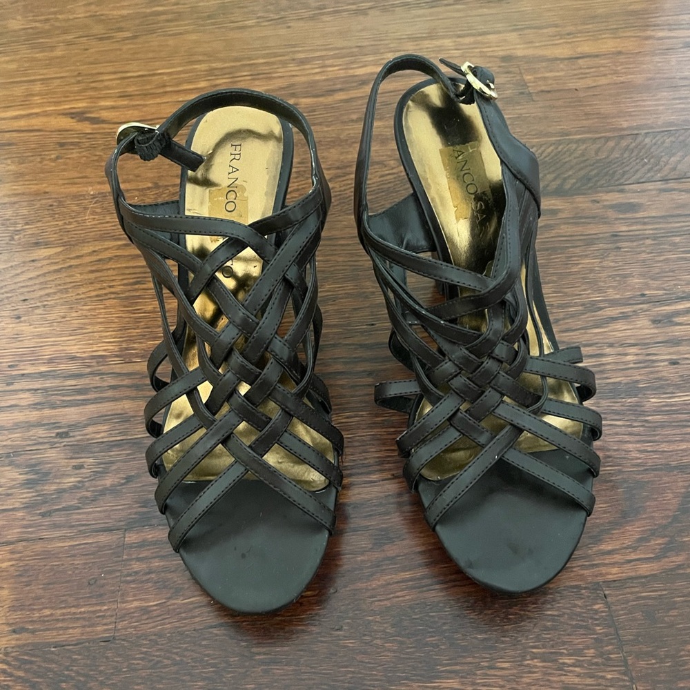 Dark brown strappy Franco Sarto heels